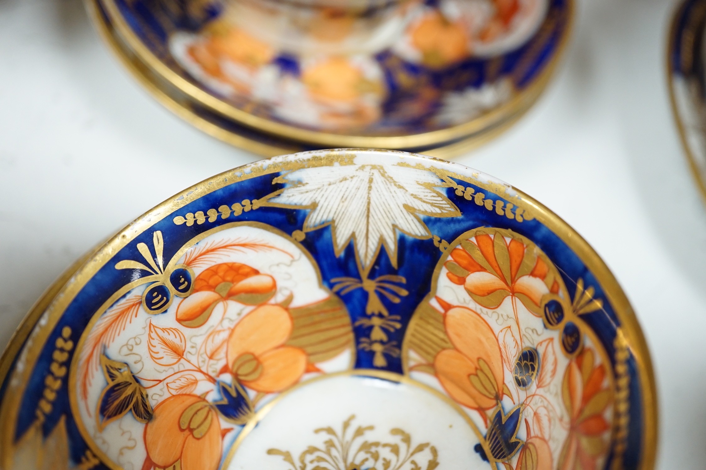 An early 19th century English porcelain Japan-pattern tea and coffee set and two similar dessert dishes